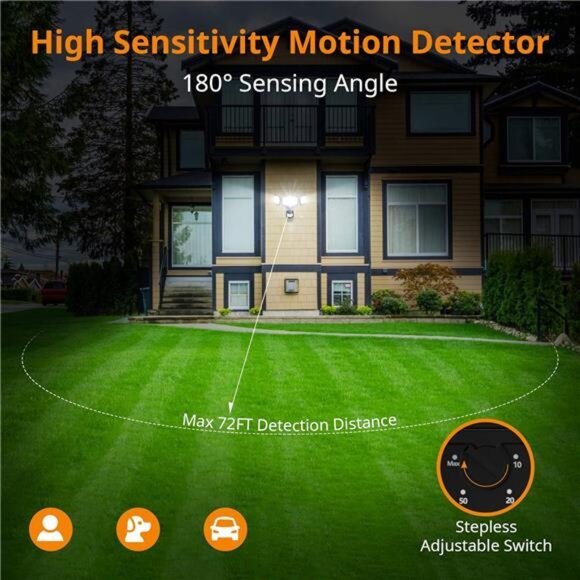 45W Flood Lights Motion Sensor Outdoor Lights, 4800LM LED Security Ligh - Picture 4 of 6